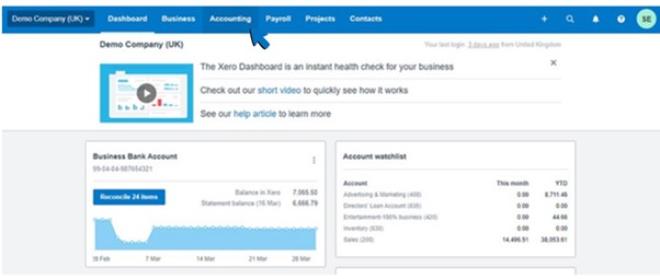 Screenshot of Accounting tab being clicked