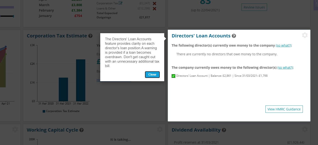 Screenshot of the Director's Loan Account Position feature in Xenon Connect which integrates with Xero