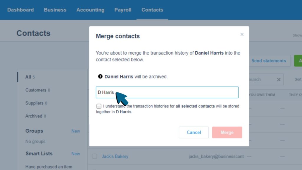 Screenshot of 'D Harris' being entered into the provided field
