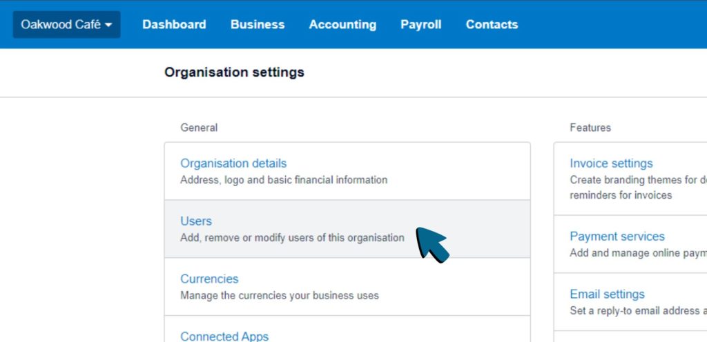 Screenshot of 'Users' option being chosen