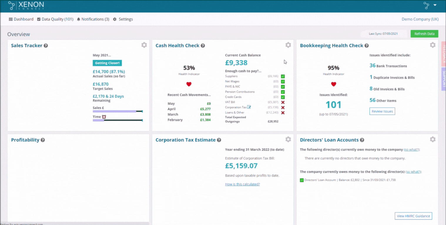 Xenon Connect animated image of dashboard