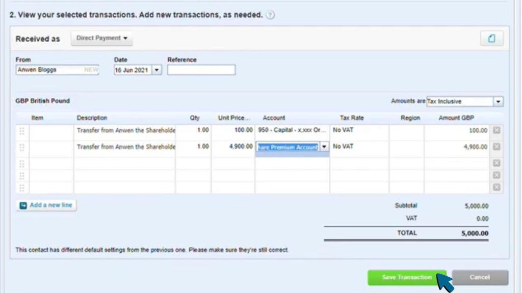 Screenshot of the Save Transaction button being clicked