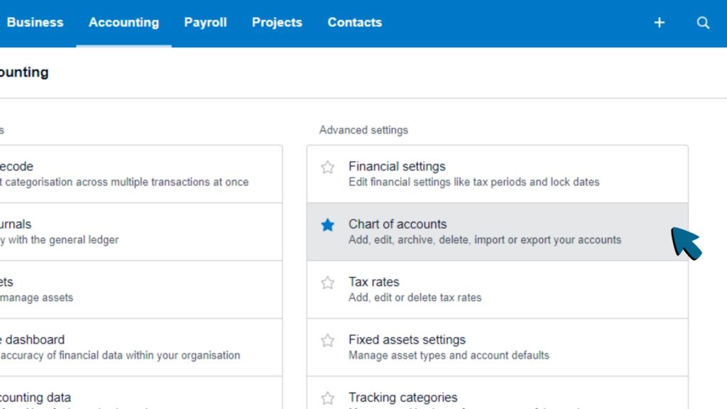 Screenshot of Chart of Accounts being chosen