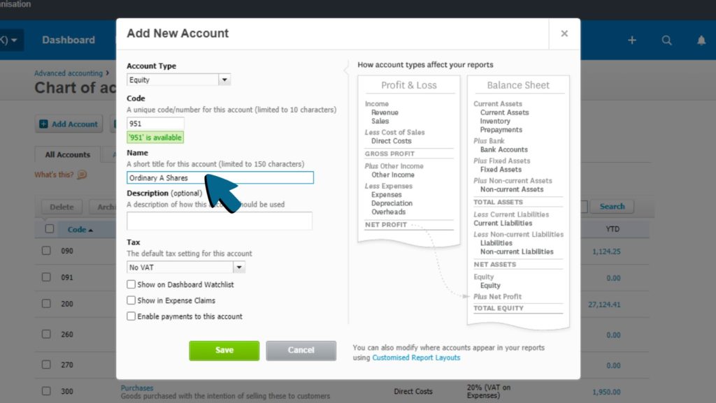 Screenshot of Ordinary A Shares being entered into the Name field