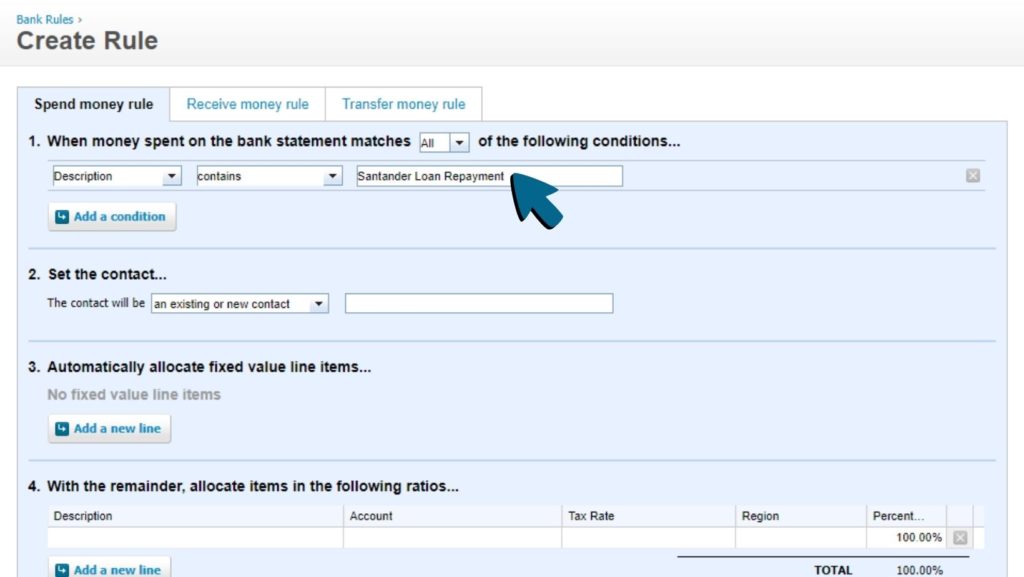 Screenshot of 'Santander loan repayment' being entered into the third field