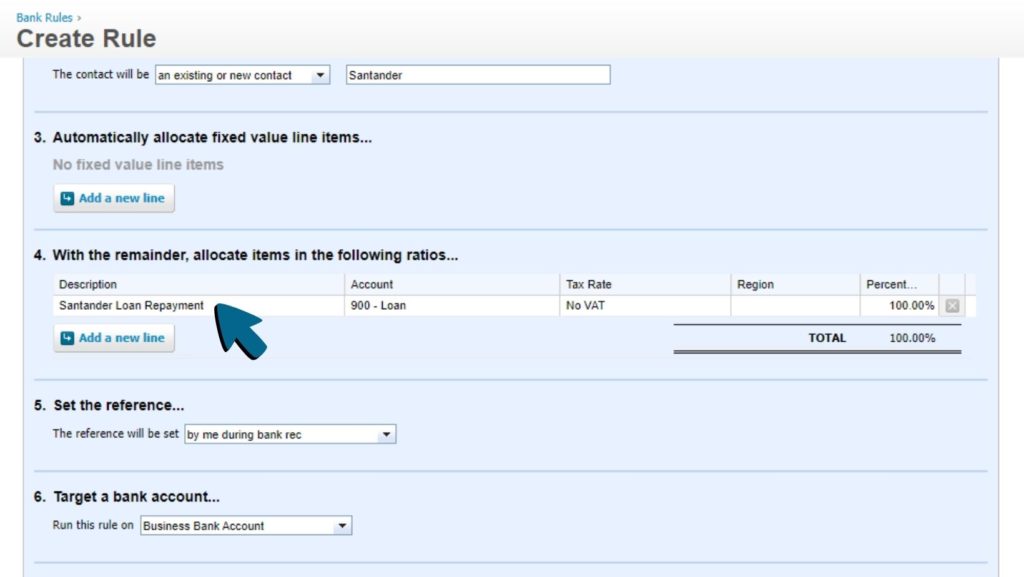 Screenshot of 'Santander loan repayment' being entered into the 'Description' field