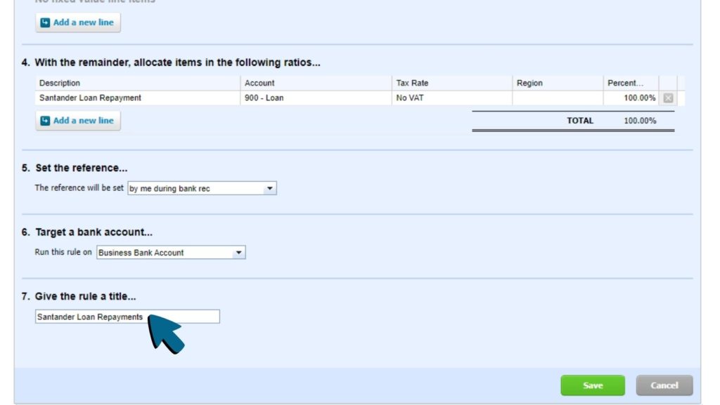 Screenshot of 'Santander Loan Repayments' being entered into the final field