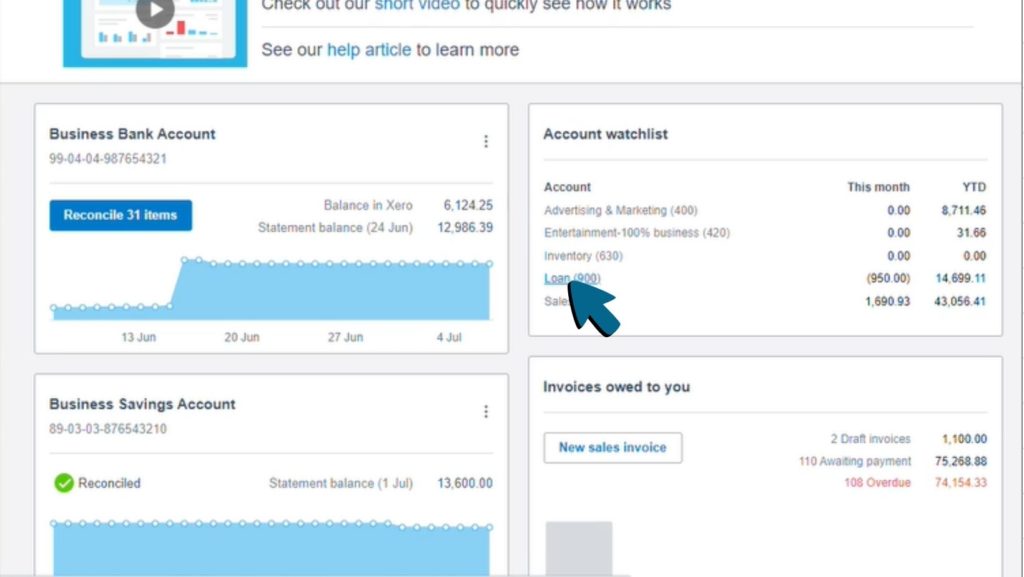 Screenshot of the user checking their Account Watchlost and locating their Loan account, including its balance (£14699.11) and its movement during the current month (£950)