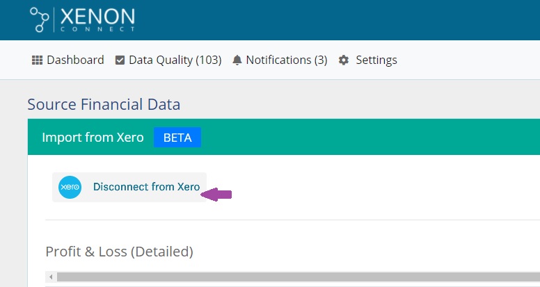Screenshot showing 'Disconnect 
 from Xero' button in Xenon Connect