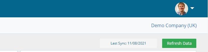 Screenshot showing financial data Xero data refresh button