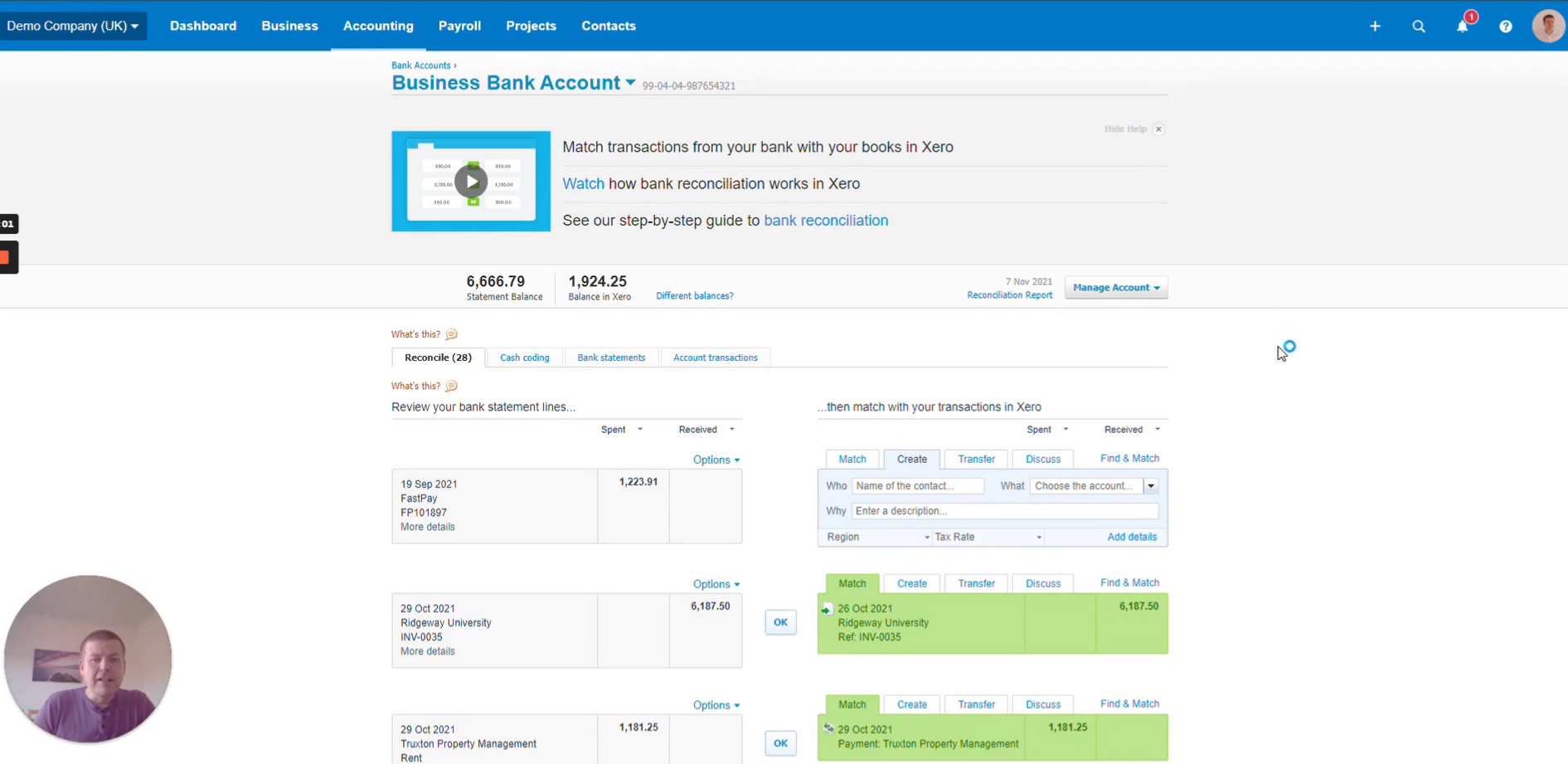 Screenshot showing how to record a customer deposit in xero