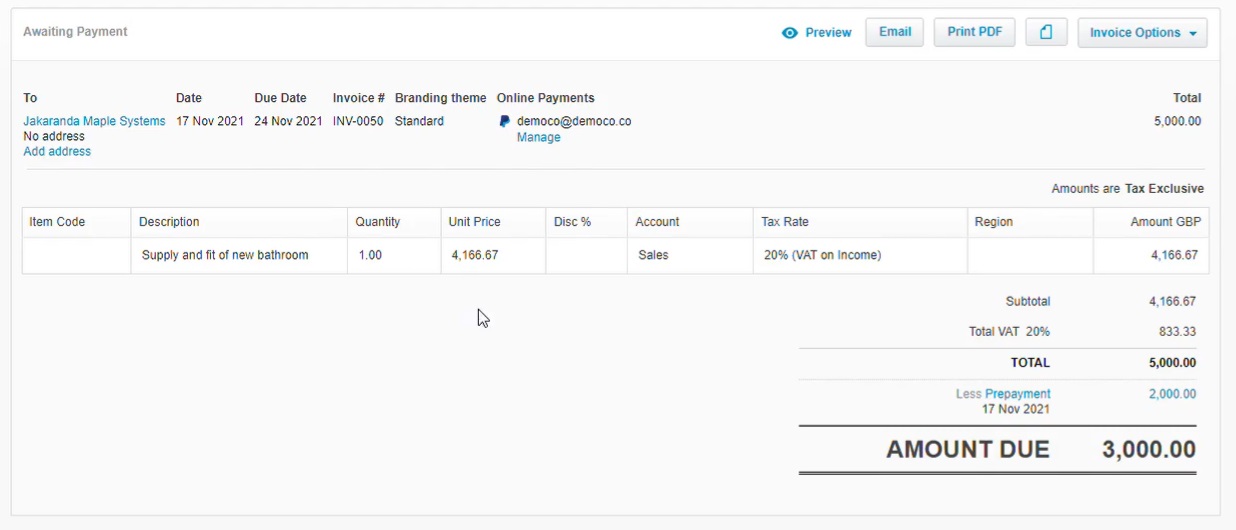 Screenshot showing credit allocation against invoice