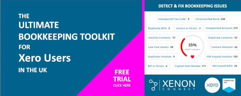 Xenon Connect banner showing bookkeeping health indicator score increasing as issues are fixed