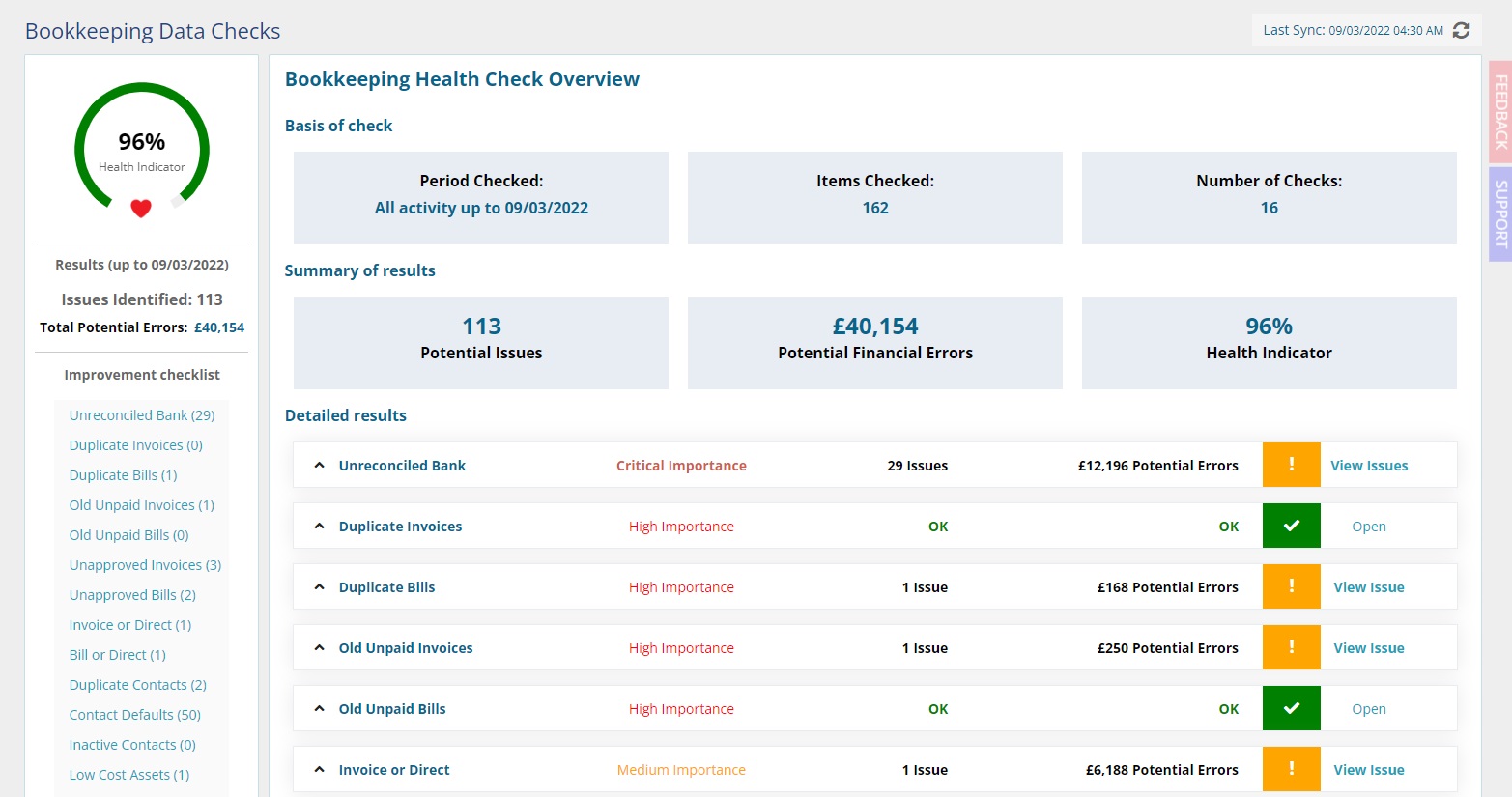 Screenshot of Xenon Connect's Xero Bookkeeping Health check Report
