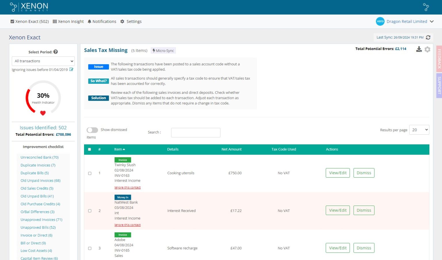 Sales Tax Missing Xenon Connect